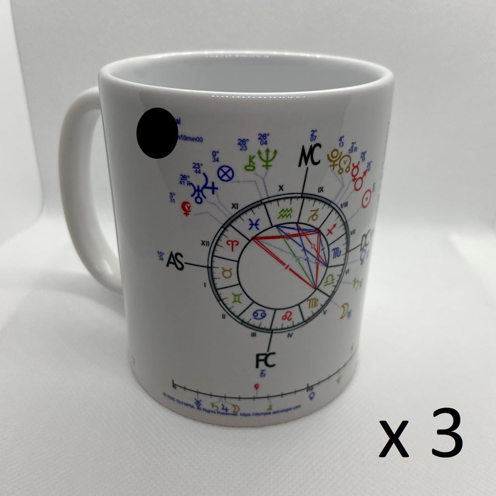 3 ASTRO-MUGS : 3 MUGS EN CÉRAMIQUE BLANCHE AVEC VOS THÈMES DE NAISSANCE PERSONNALISÉS 