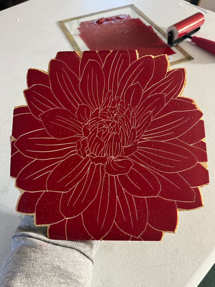 Image of Dahlia (in deep red on white paper) (ONLY ONE LEFT)