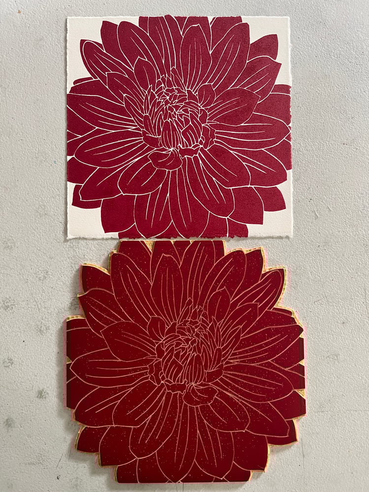 Image of Dahlia (in deep red on white paper) (ONLY ONE LEFT)