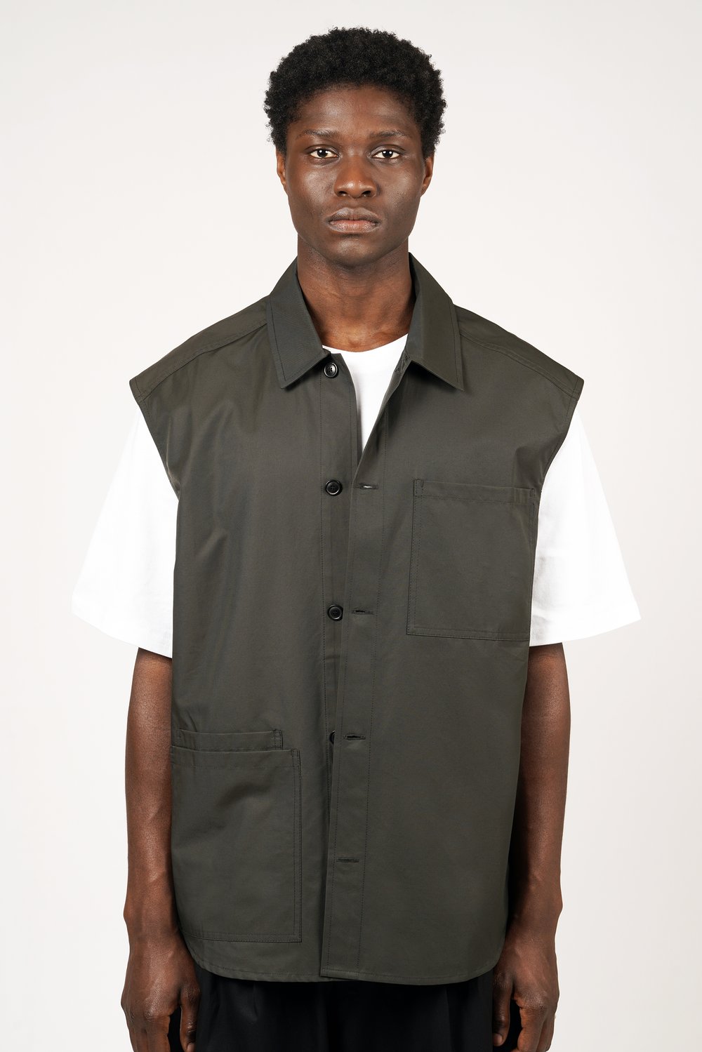Image of Grey Nylon Utility Sleeveless Shirt