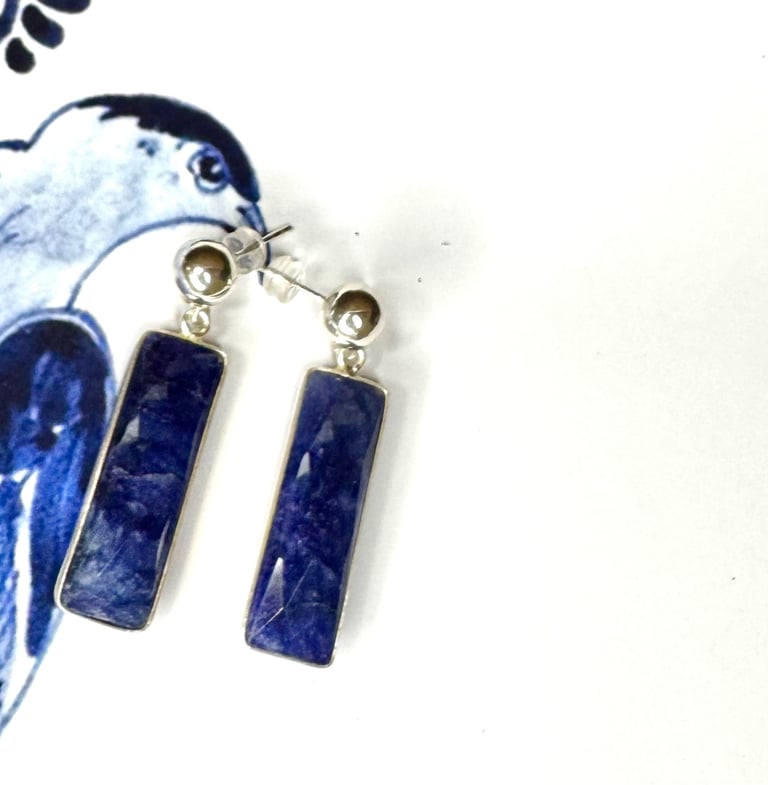Lapis Lazuli sterling silver stud drop earrings 