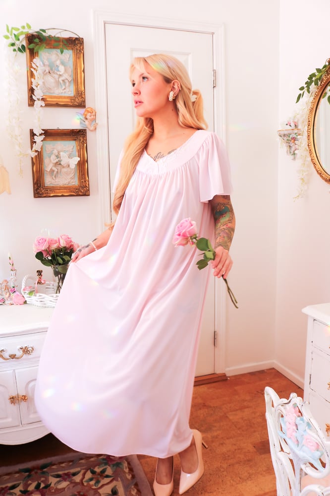 Image of Miss Elaine Pastel Princess Pink Nightgown with Floral Embroidery (Large)
