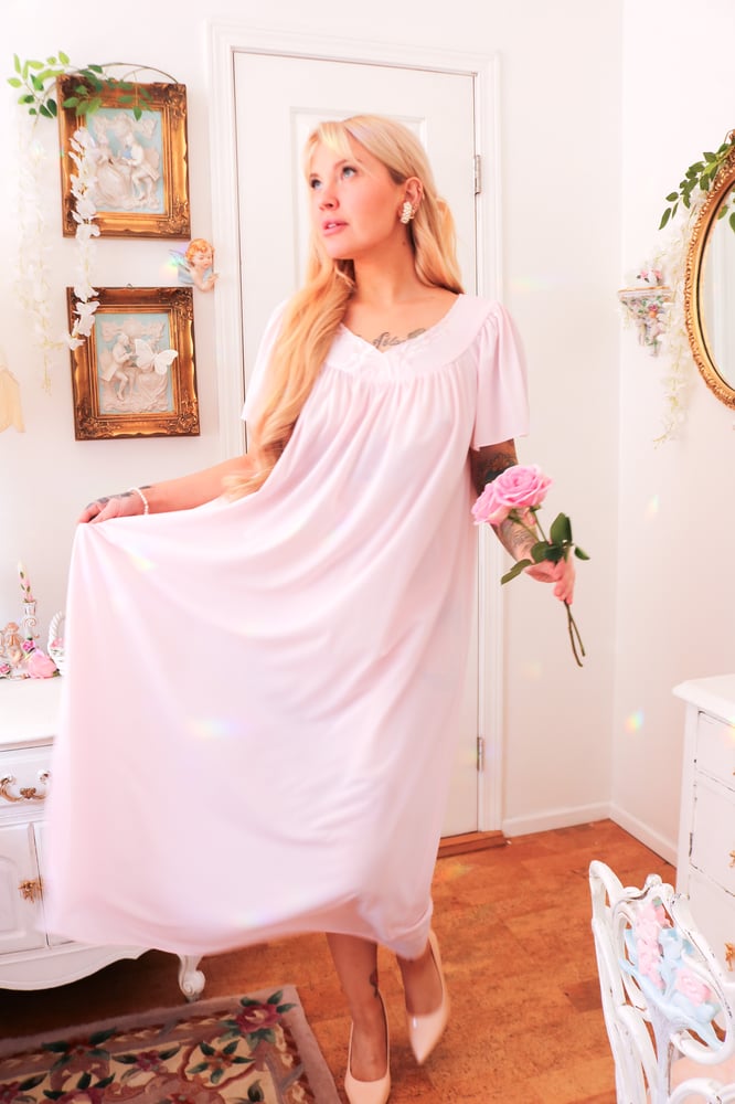 Image of Miss Elaine Pastel Princess Pink Nightgown with Floral Embroidery (Large)