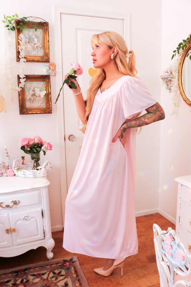 Image of Miss Elaine Pastel Princess Pink Nightgown with Floral Embroidery (Large)