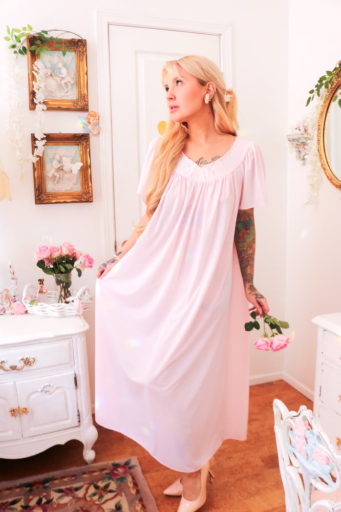 Image of Miss Elaine Pastel Princess Pink Nightgown with Floral Embroidery (Large)