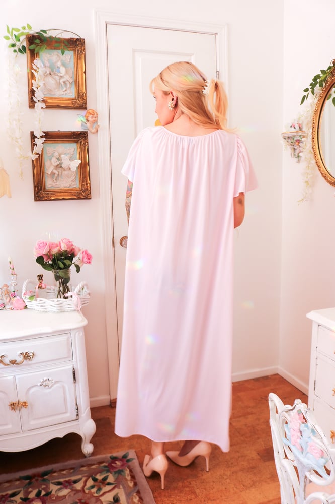 Image of Miss Elaine Pastel Princess Pink Nightgown with Floral Embroidery (Large)