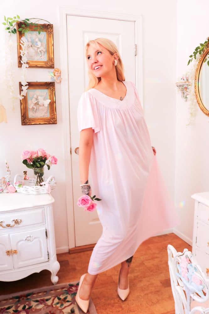 Image of Miss Elaine Pastel Princess Pink Nightgown with Floral Embroidery (Large)