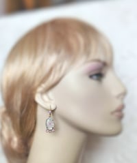 Image 5 of Vintage-Style Frosted Glass Earrings with Bohemian Fire Opals & Floral Etching