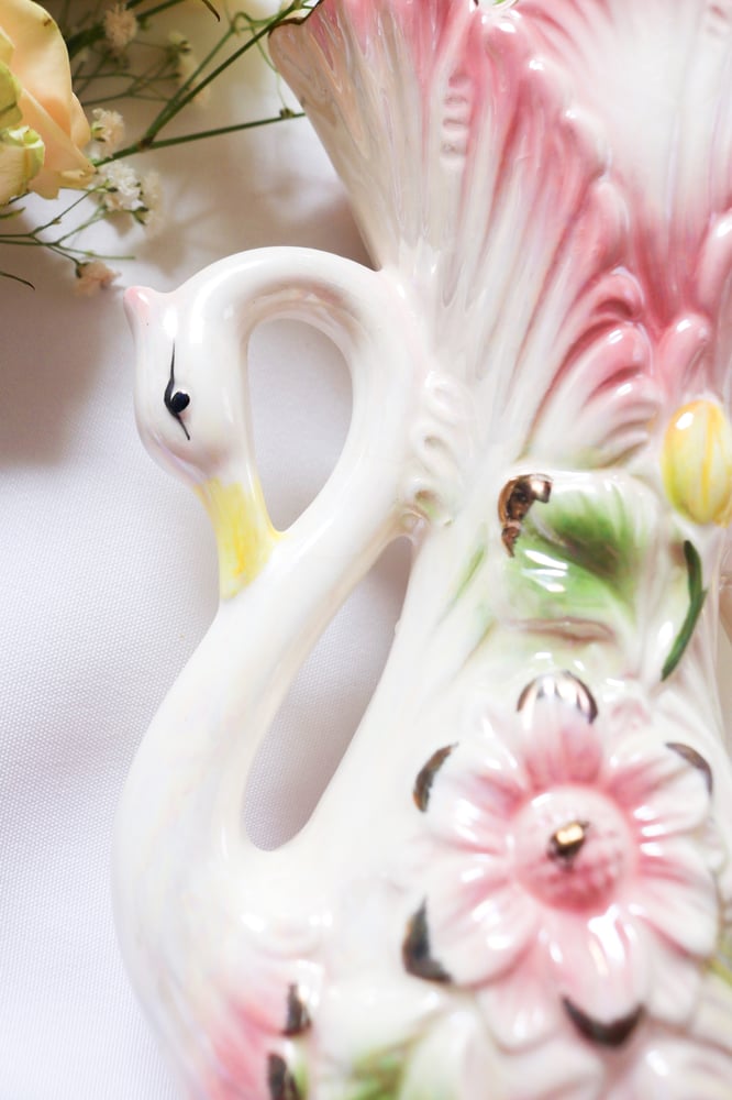 Image of Vintage Twin Swan Vase with Gold Details