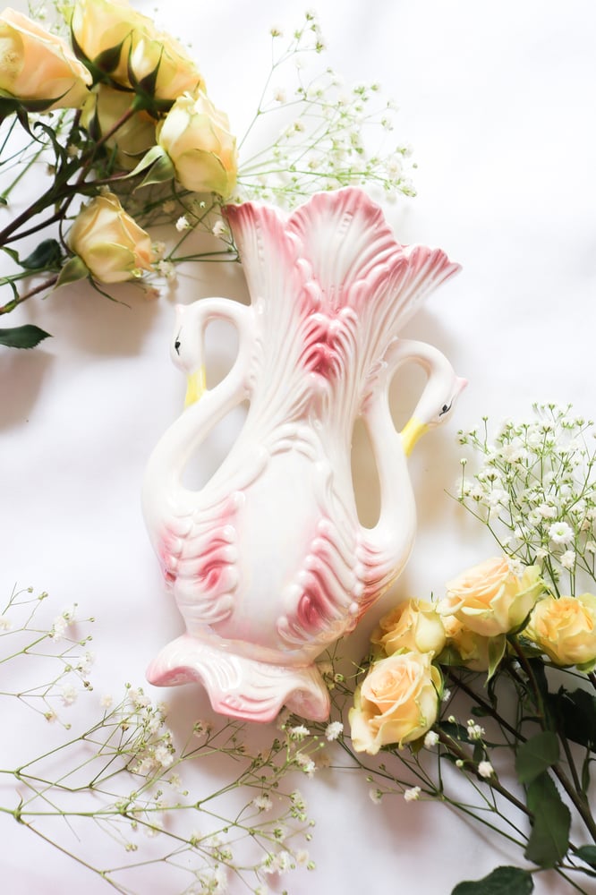 Image of Vintage Twin Swan Vase with Gold Details