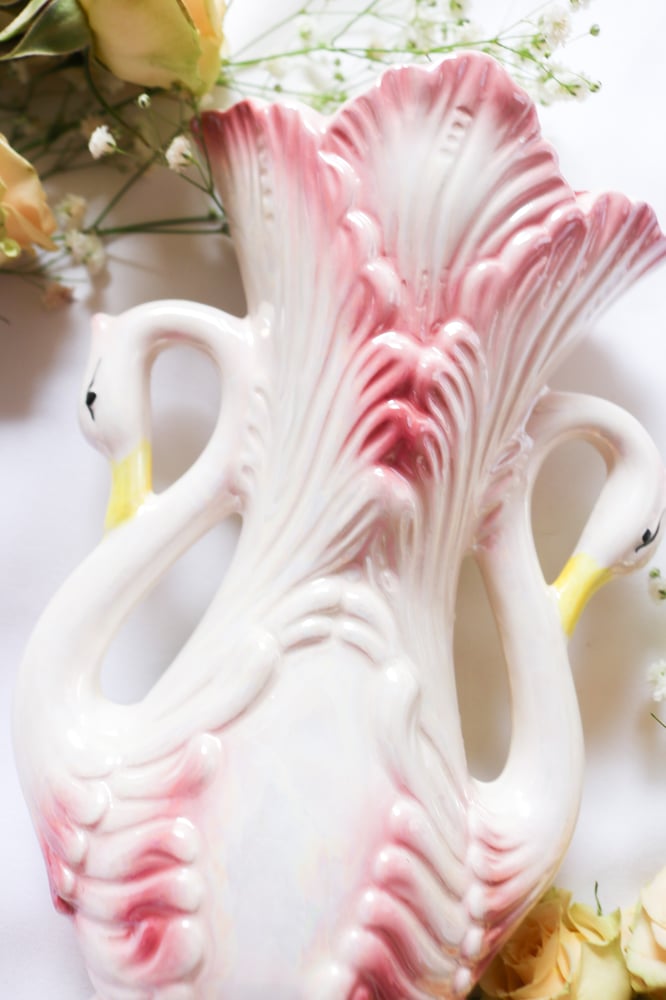 Image of Vintage Twin Swan Vase with Gold Details