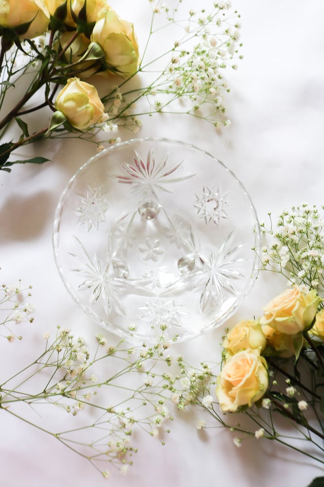 Image of Vintage Anchor Hocking Three Footed Pressed Glass Candy Dish
