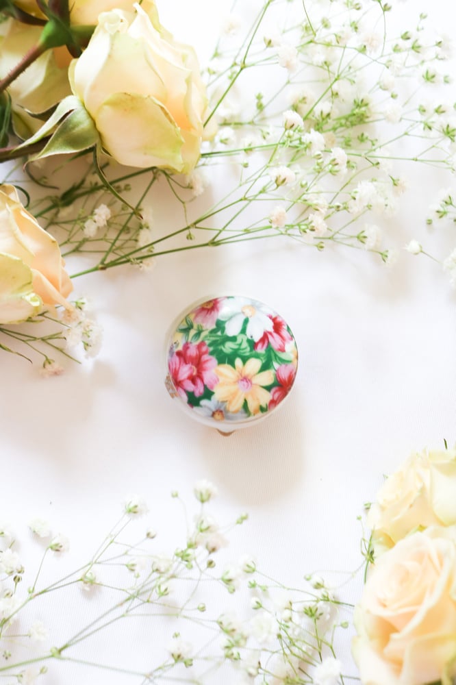 Image of Vintage Small Porcelain Floral Trinket Dish from Japan