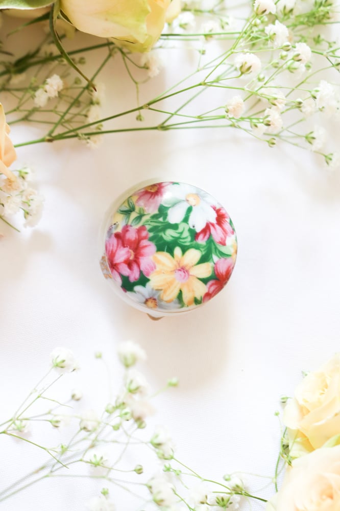 Image of Vintage Small Porcelain Floral Trinket Dish from Japan