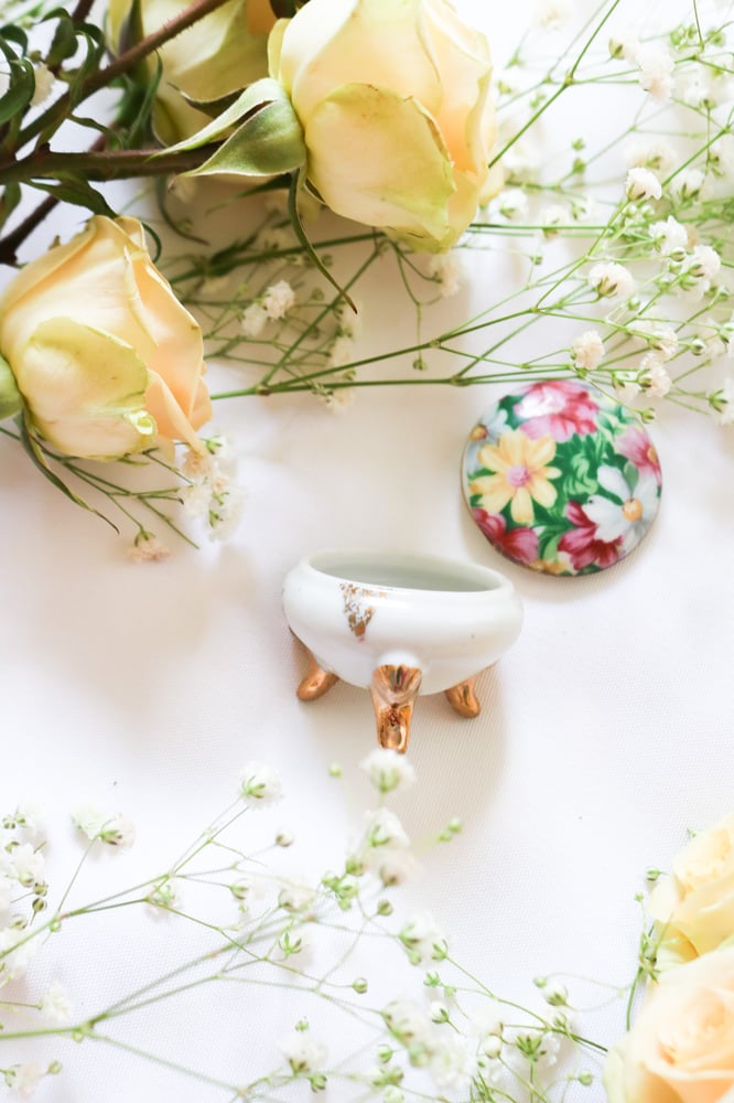 Image of Vintage Small Porcelain Floral Trinket Dish from Japan