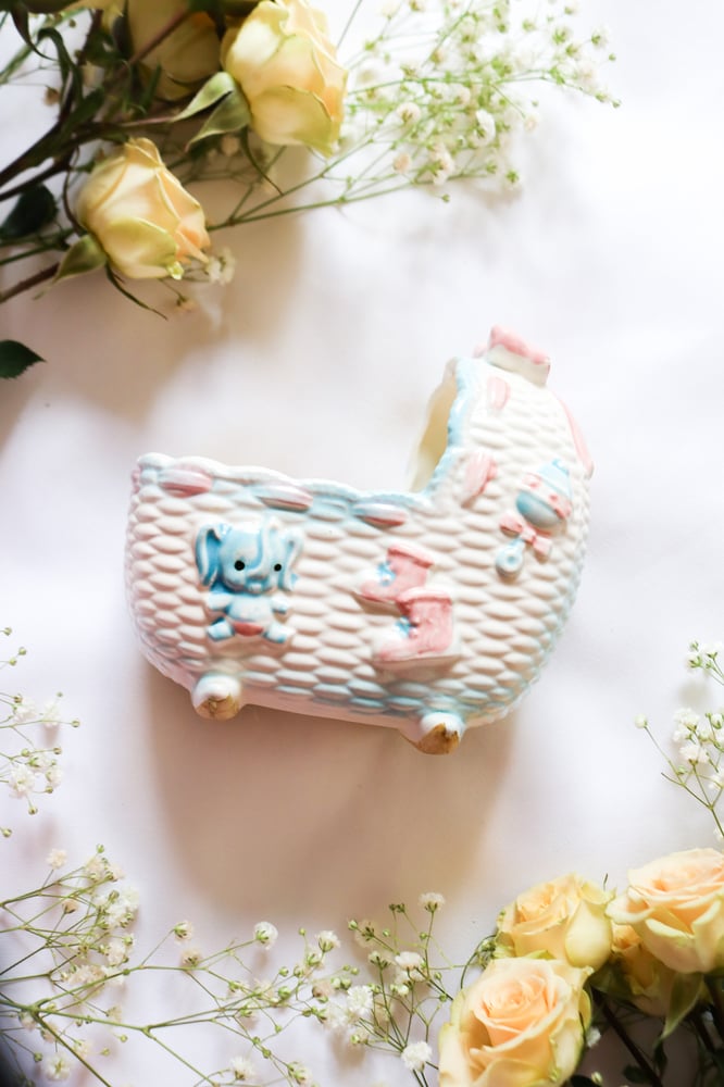Image of Vintage 1950s Napco Baby Cradle Planter