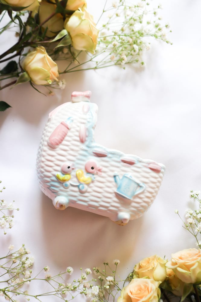 Image of Vintage 1950s Napco Baby Cradle Planter