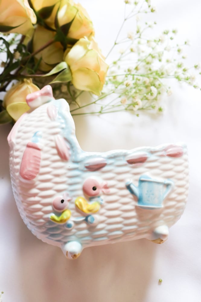 Image of Vintage 1950s Napco Baby Cradle Planter