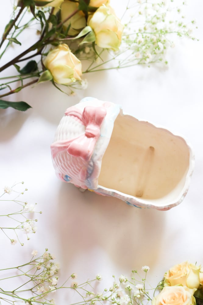 Image of Vintage 1950s Napco Baby Cradle Planter