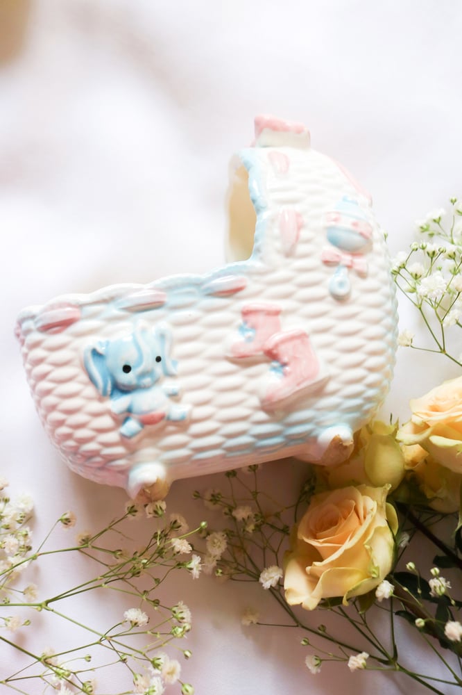 Image of Vintage 1950s Napco Baby Cradle Planter