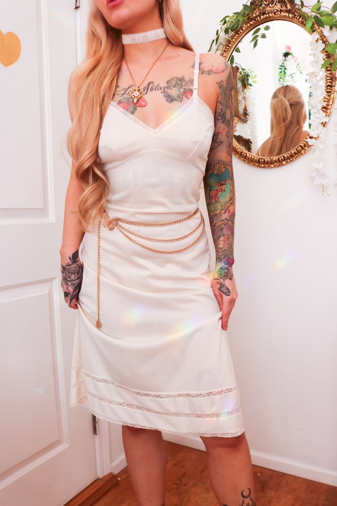 Image of Vintage Dreamy Cream Colored Nylon Slip (Small)