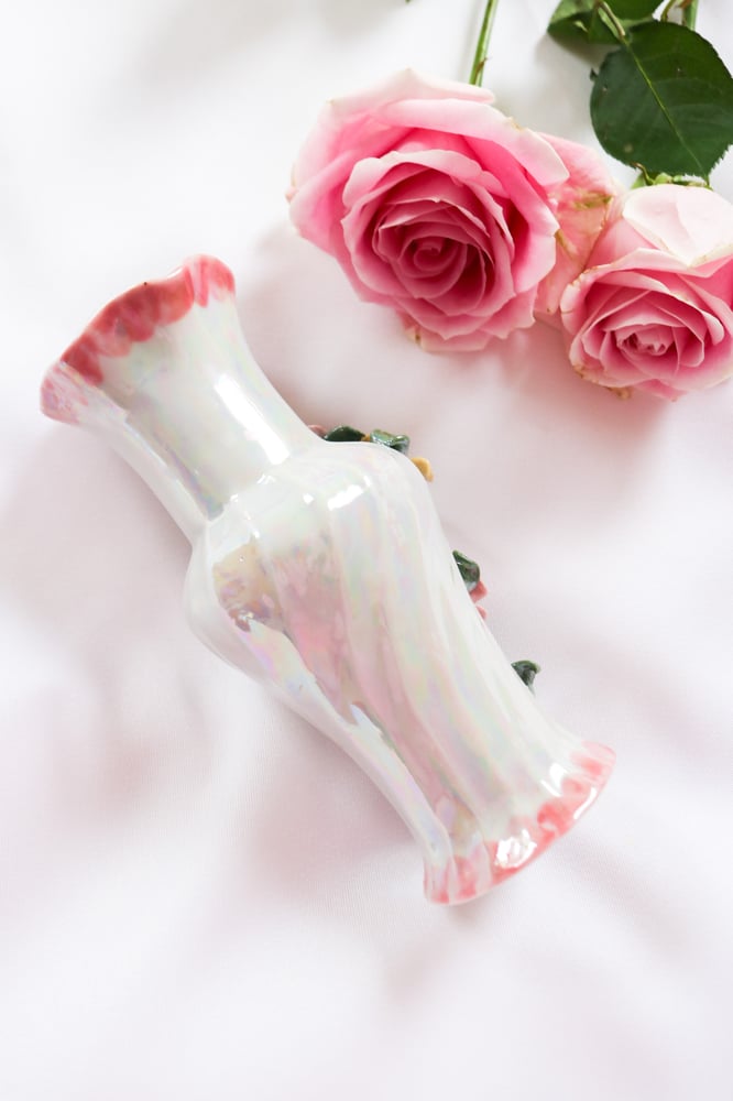 Image of Vintage Pastel Floral Iridescent Vase