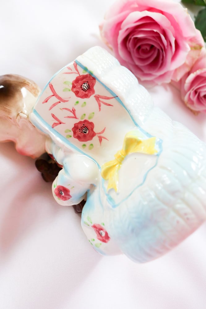 Image of RARE Vintage Stella Japan Baby Shoe Figurine with Teddy Bear