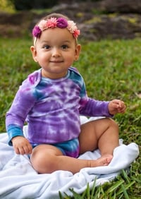 Image 1 of Girl’s Tie Dye Baby Bodysuit Purple and Blue Swirl Boho Top