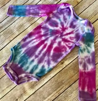 Image 3 of Girl’s Tie Dye Baby Bodysuit Purple and Blue Swirl Boho Top