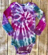 Image 2 of Girl’s Tie Dye Baby Bodysuit Purple and Blue Swirl Boho Top