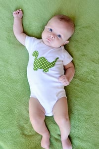 Image 2 of Dinosaur Baby Top Green Polka Dot Dino Baby Bodysuit 