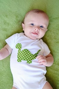 Image 1 of Dinosaur Baby Top Green Polka Dot Dino Baby Bodysuit 