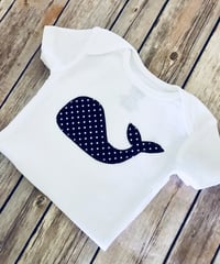 Image 2 of Blue Whale Baby Top Polka Dot Navy Blue Nautical Bodysuit 