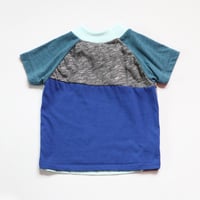 Image 2 of snails teal blue stripe baseball sleeve 4T courtneycourtney tee shirt raglan top tshirt