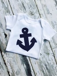 Image 1 of Navy Blue Anchor Nautical Baby Bodysuit Polka Dot Baby Boy’s Top