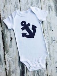 Image 2 of Navy Blue Anchor Nautical Baby Bodysuit Polka Dot Baby Boy’s Top