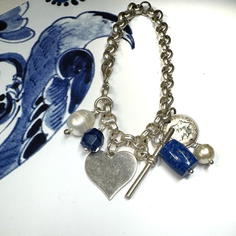 Heavy sterling silver ‘A Touch of Blue’ bracelet
