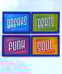 Image 1 of Beats, Breaks, Soul, Funk - Set of 4 or Individual - Framed Reverse Painted and Gold Gilded Glass