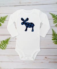 Image 2 of Blue Plaid Moose Baby Boy’s Top Baby Shower Gift Bodysuit