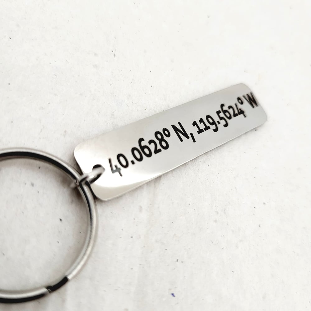 Image of Custom Coordinate Keychain - Rectangular GPS Latitude Longitude of Favorite place Engraving.
