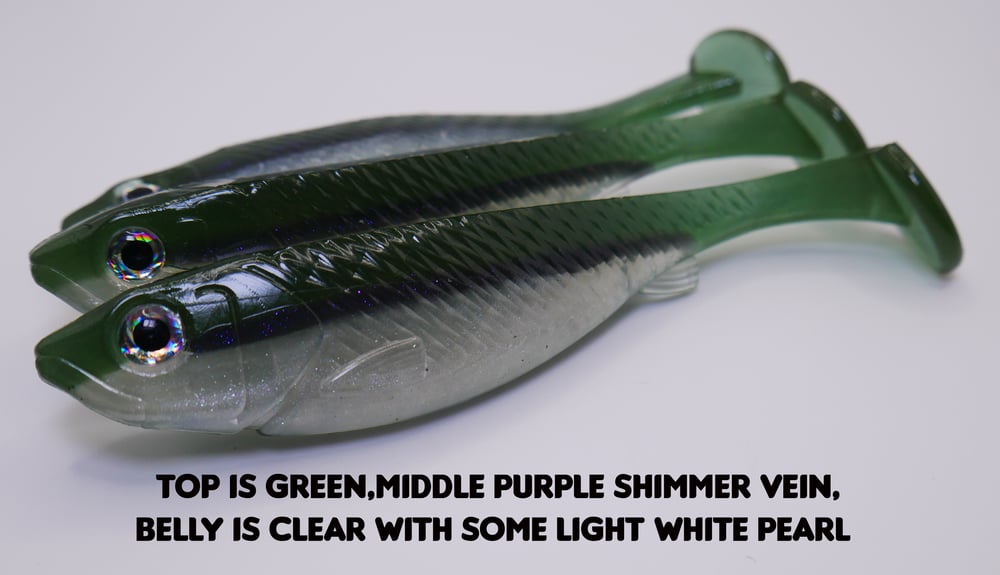 Image of 5" Swimbait Split Belly (3 Pack) Green,Purple,Clear