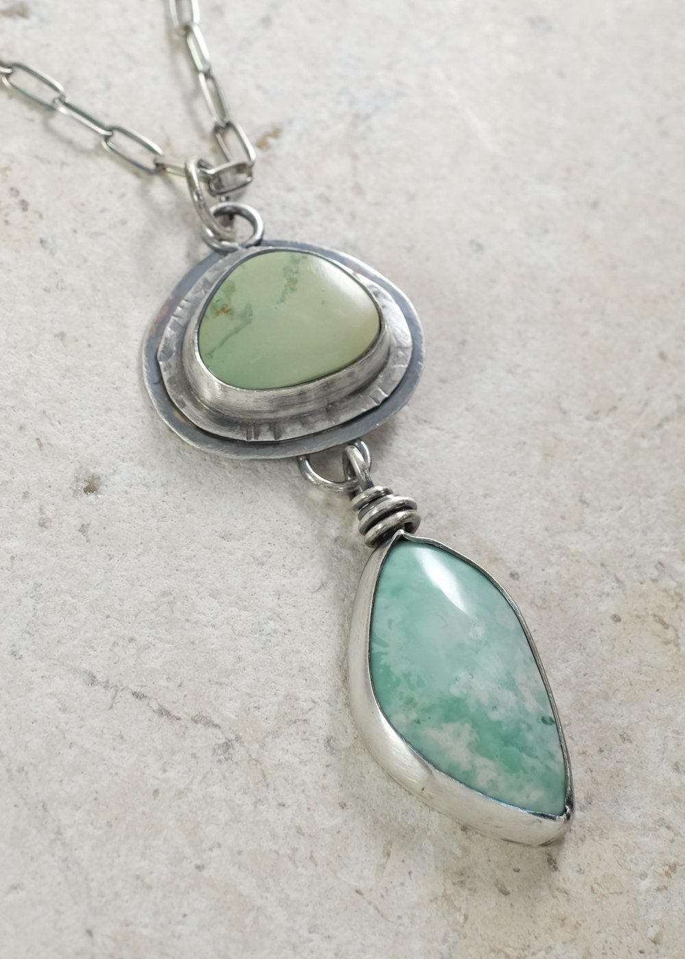 Image of Two Variscite Cabochons in Silver