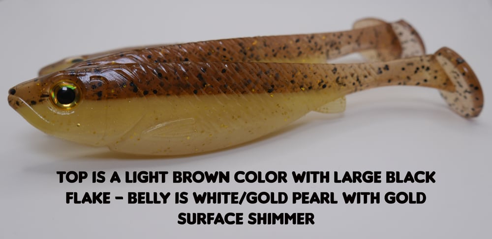 Image of 5" Swimbait Split Belly (3 Pack) Top is A Light Brown Color With Large Black Flake - Belly Is White/