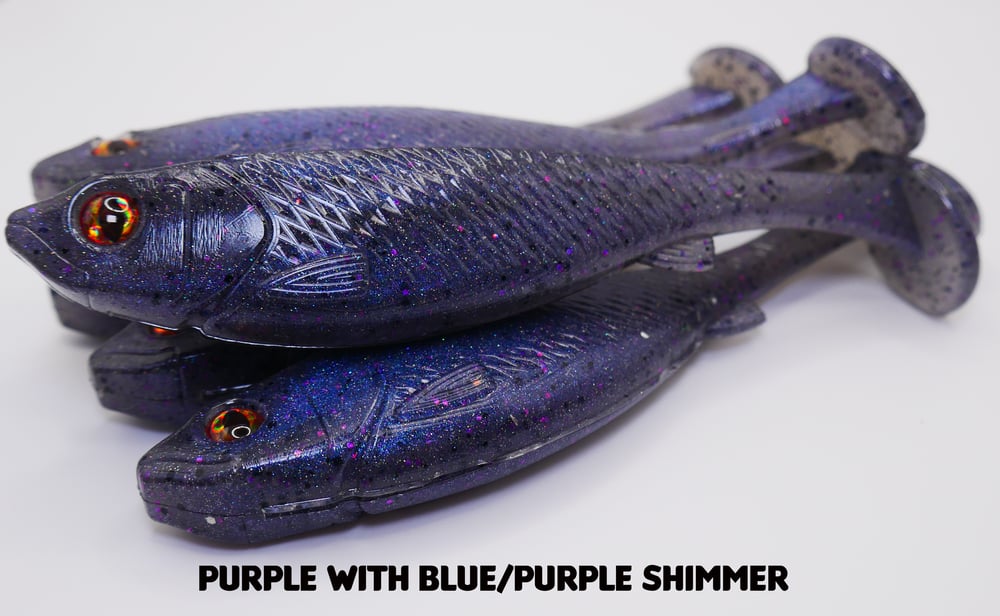 Image of 5" Swimbait Split Belly (3 Pack) Purple With Blue/Purple Shimmer