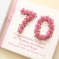 Image 1 of Handmade 70th Wedding Anniversary Card. Platinum Anniversary Gift. 8 Colours.