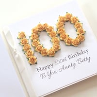 Image 1 of 100th Birthday Card. Personalised Card. 100 Birthday Card. Yellow.