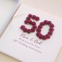 Image 1 of Handmade 50th Wedding Anniversary Card. Personalised Golden Anniversary Card for Mum and Dad. 