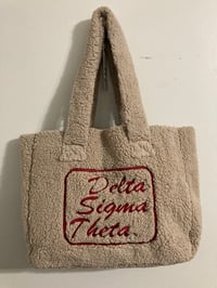 Image 3 of Black or Tan Embroidered Sherpa Tote
