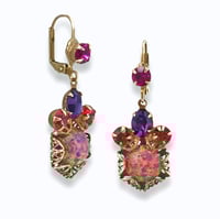 Image 2 of Fire Opal Earrings with Vintage Bohemian Czech Glass & Swarovski Crystals in Art Deco Filigree