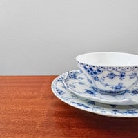 Image 2 of Royal Copenhagen Blue Fluted Full Lace Tea Cup Trio Set